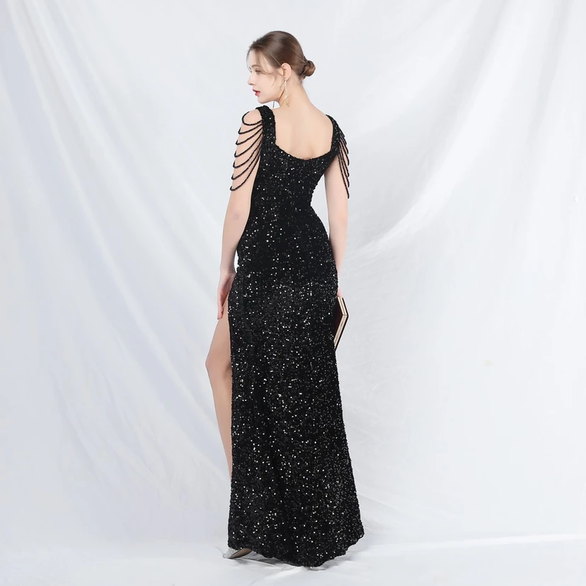 Ladies And Celebrities Formal Occasions Velvet-Bottomed Hand-Beaded Long Evening Dress view 60