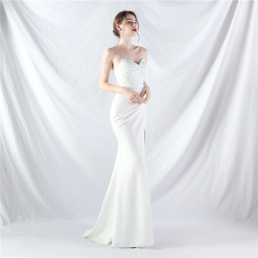 Vestido de noche de satén de alta gama con cola vertical pequeña y chaleco de espina de pescado de estilo palacio, de gran resistencia y cintura ajustada. view 40