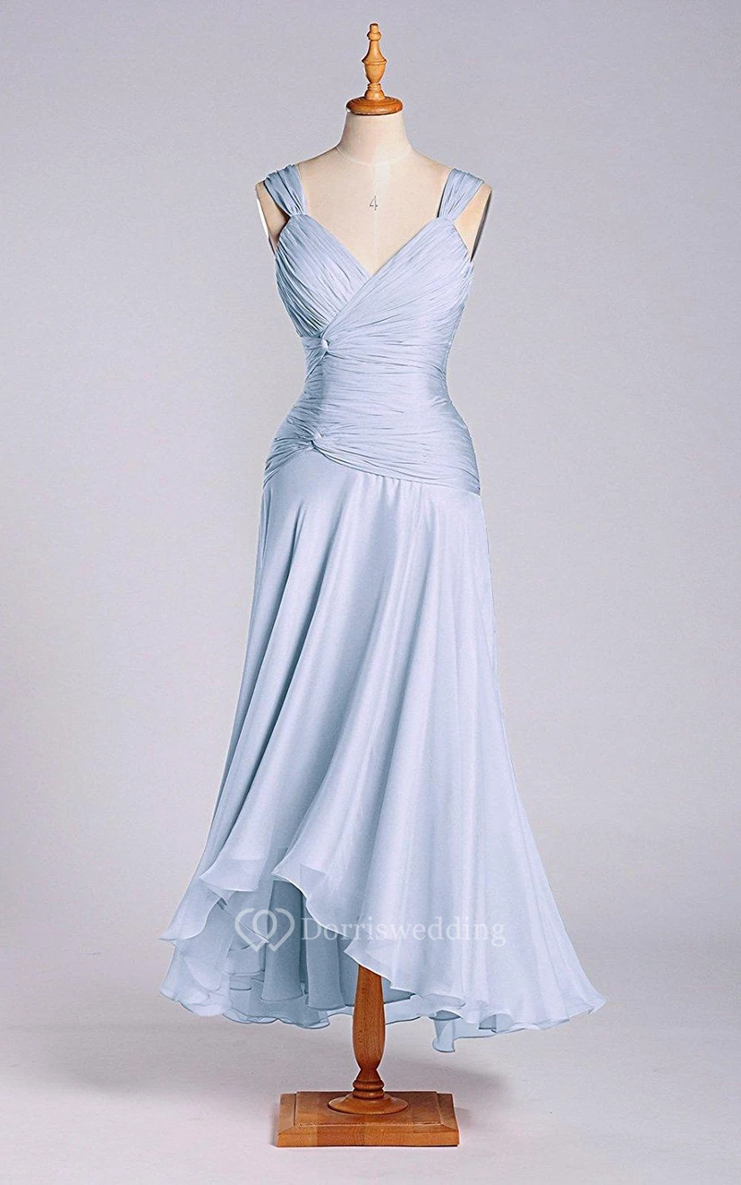 Stunning A-line Tea-length Dress with Dropping and Ruching view 3