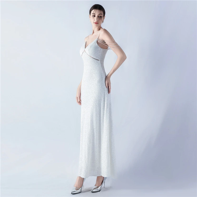 Sling A-Line Large Swing Mesh Sequin Evening Dress view 50