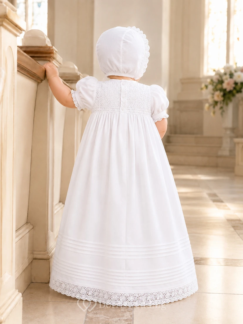 Einfaches Taufkleid aus Baumwollhäkelspitze in A-Linie mit kurzen Ärmeln view 2