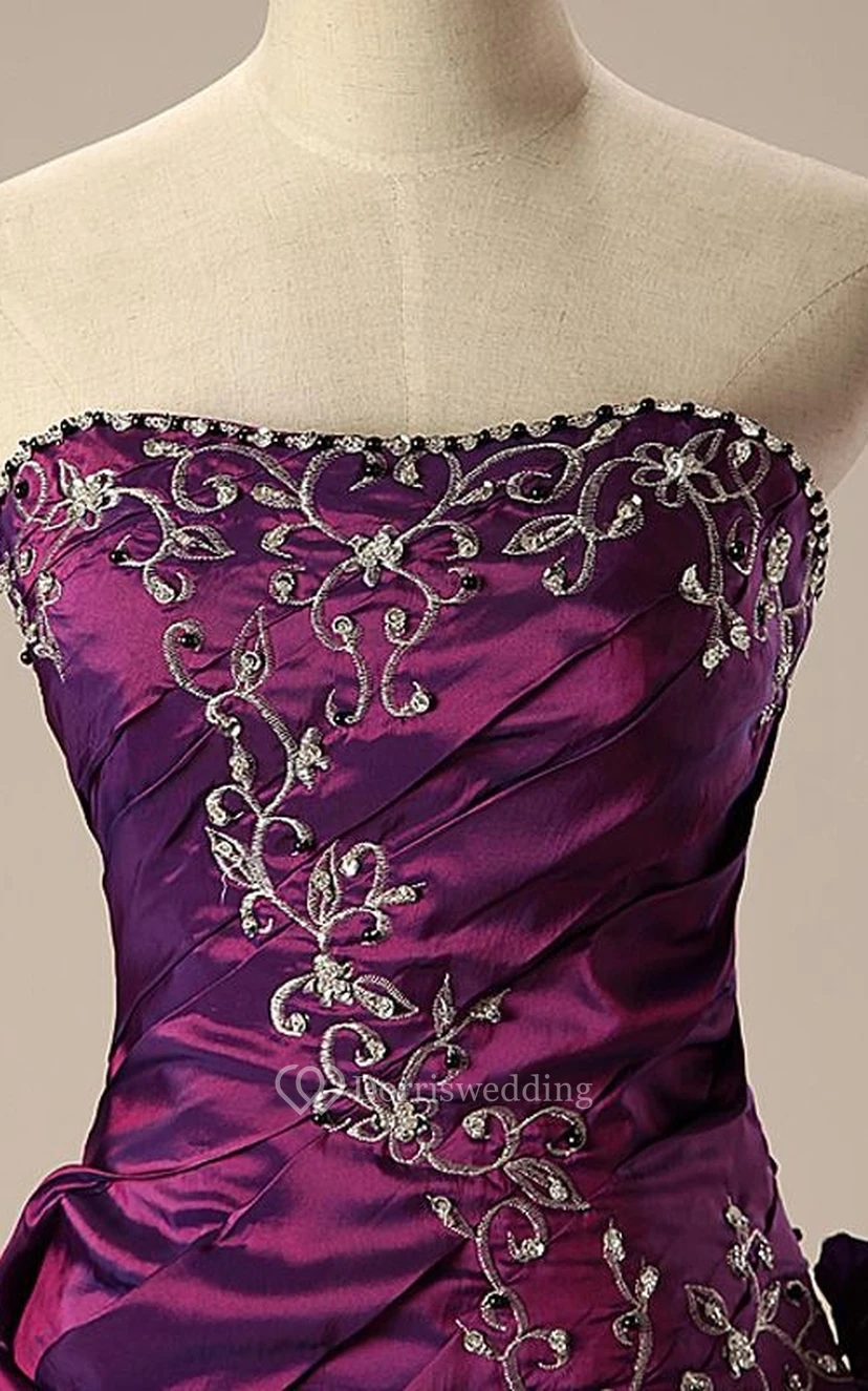 Ball Gown Long Straps Pleats Beading Embroidery Ruffles Lace-Up Back Straps Lace Organza Satin Dress view 4