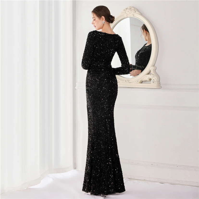 Elegantes, langes Paillettenkleid mit langen Ärmeln und Meerjungfrauenschnitt – ein Abendkleid im Aura-Queen-Stil für festliche Anlässe. view 20