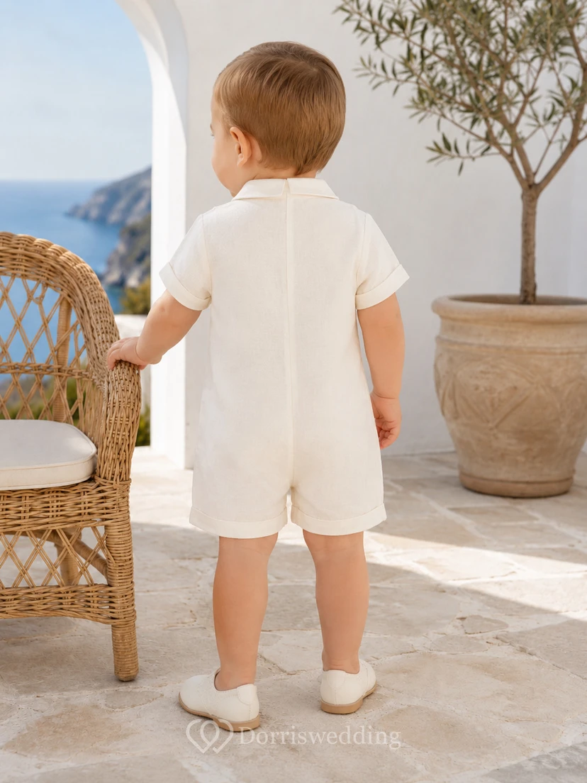 Outdoor-Jacke in Creme mit kurzen Ärmeln, offen, passend für Babys, Taufanzug view 2