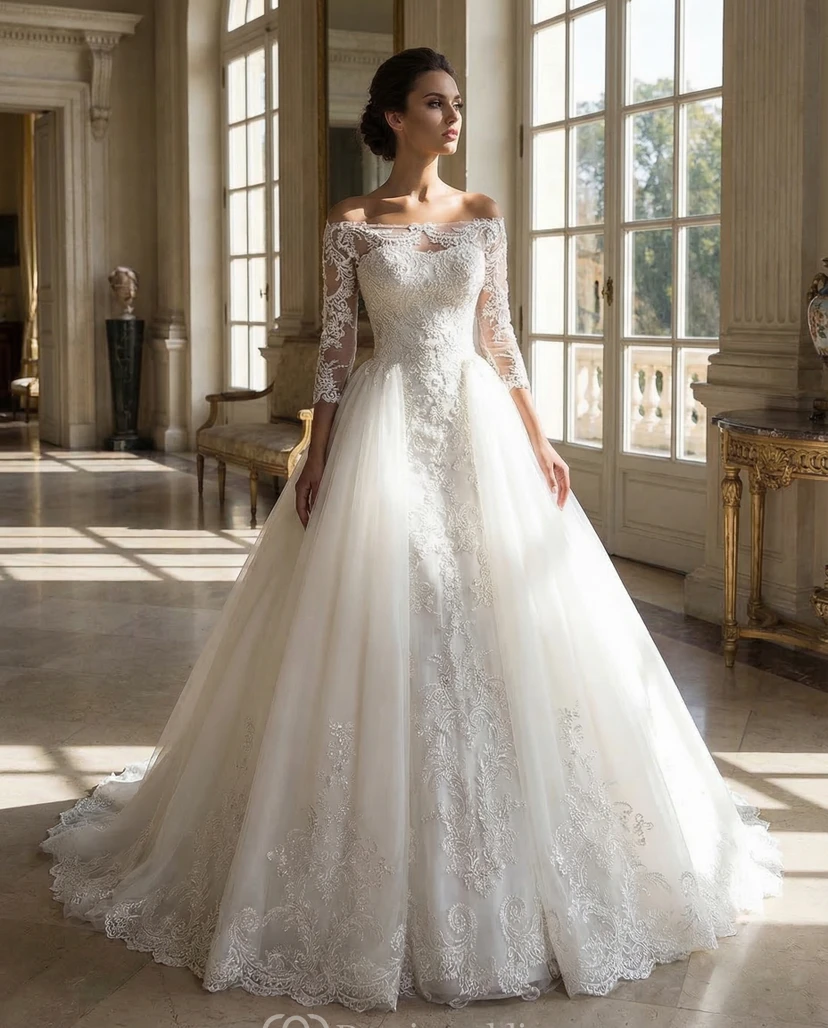Mini Off-the-Shoulder Lace Wedding Dress view 3