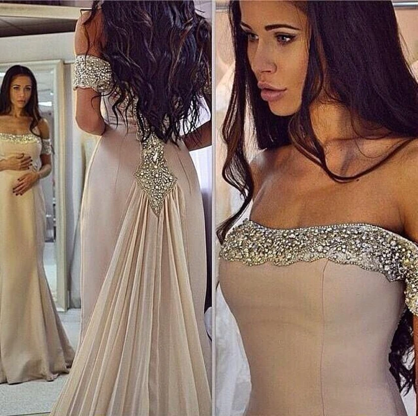 Modern Crystals Mermaid Prom Dress Off-the-shoulder Floor-length view 2