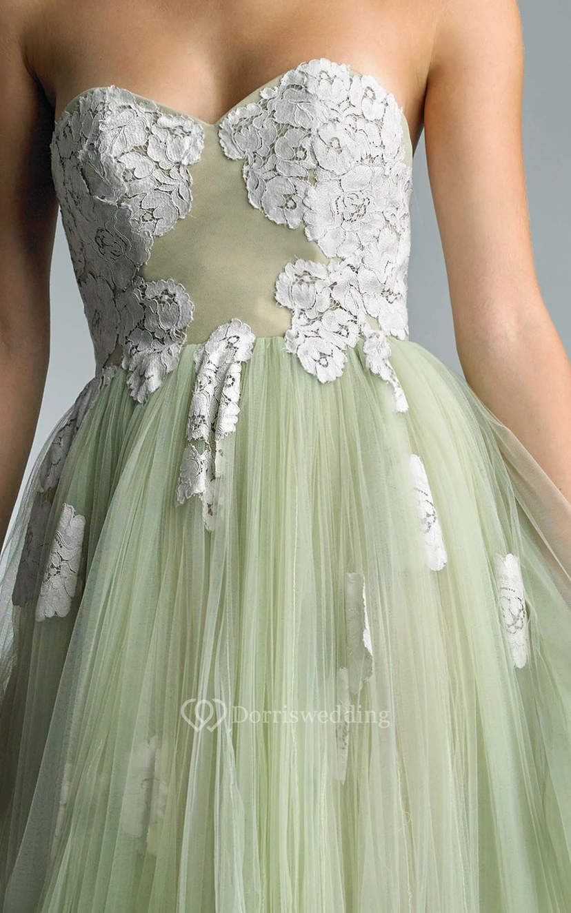A-line Floor-length Sweetheart Sleeveless Tulle Backless Dress view 3