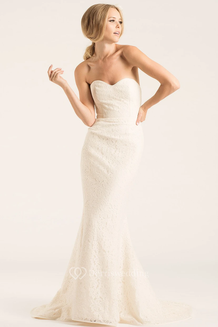 Sheath Sweetheart Lace Wedding Dress With Deep-V Back