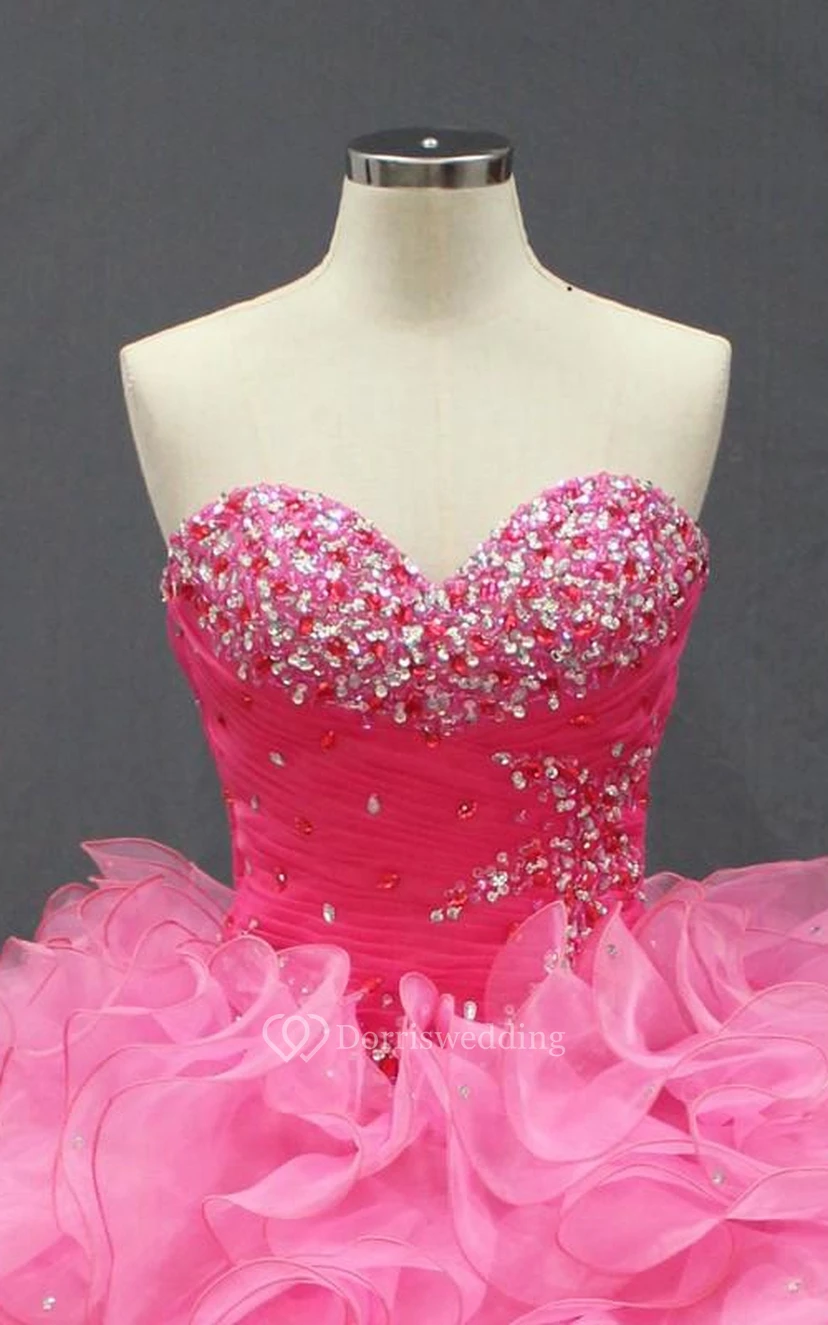 Maxi Sweetheart Beading Ruffles Zipper Corset Back Lace Organza Dress view 3