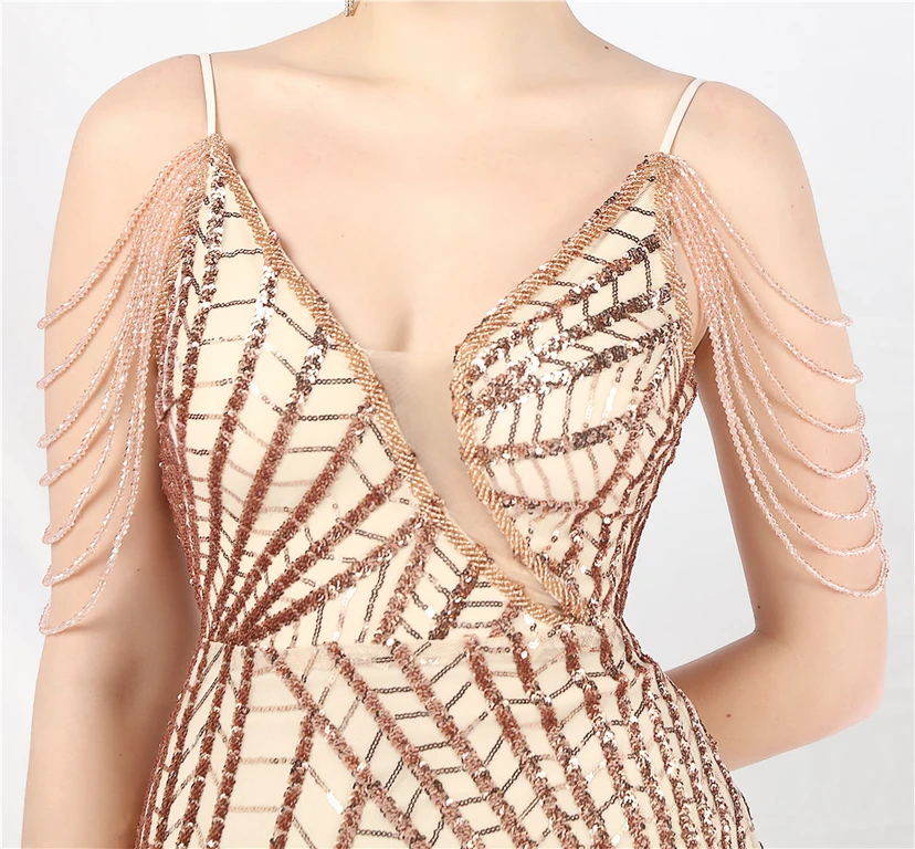 Robe de soirée ultra-résistante à rayures perlées et sequins view 8