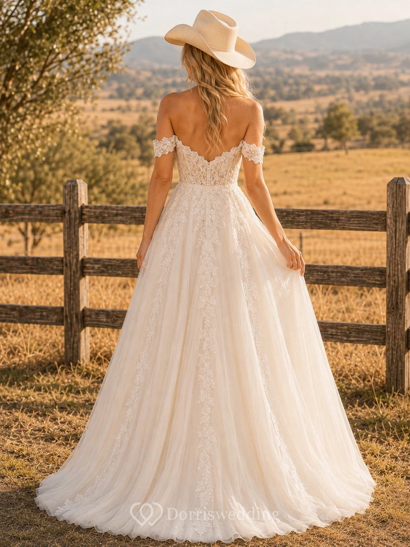 Umstandsbrautkleid mit V-Ausschnitt, flatternden Spitzenärmeln und Landhaus-Brautkleid view 2