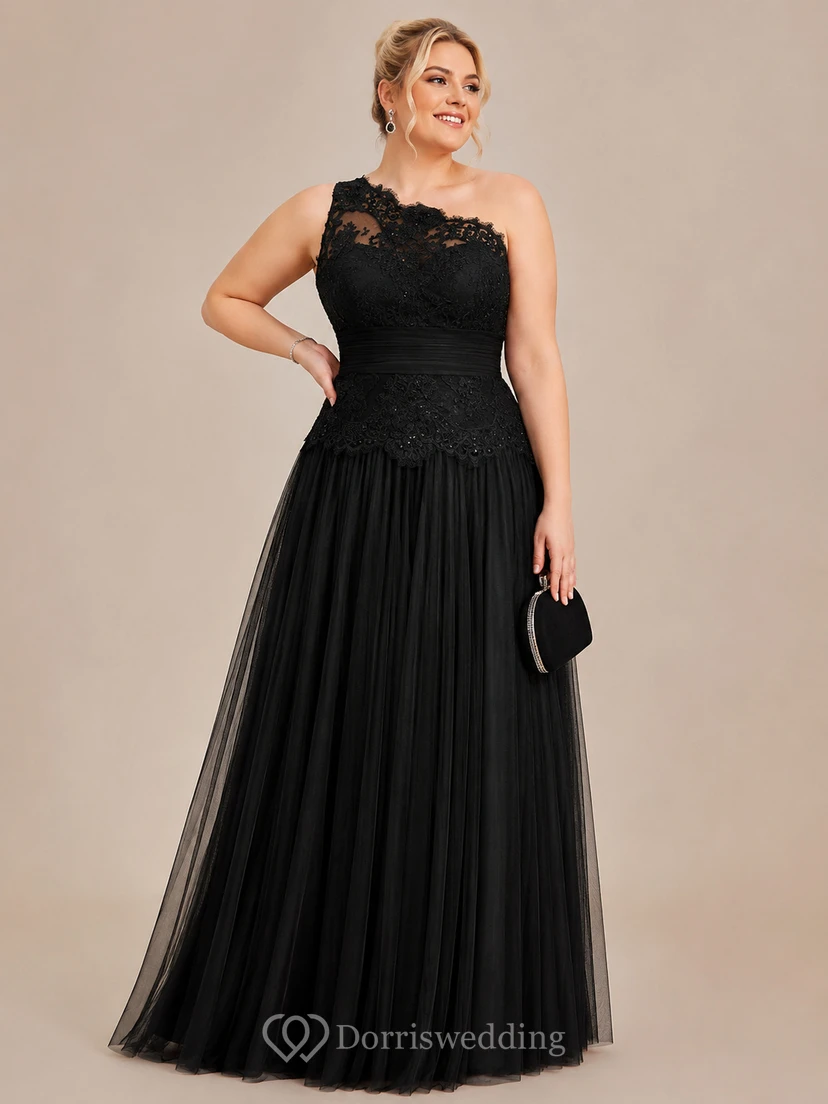 Langes, schulterfreies A-Linien-Abendkleid aus Tüll mit Spitzenbesatz, Bandagen und Pailletten view 14