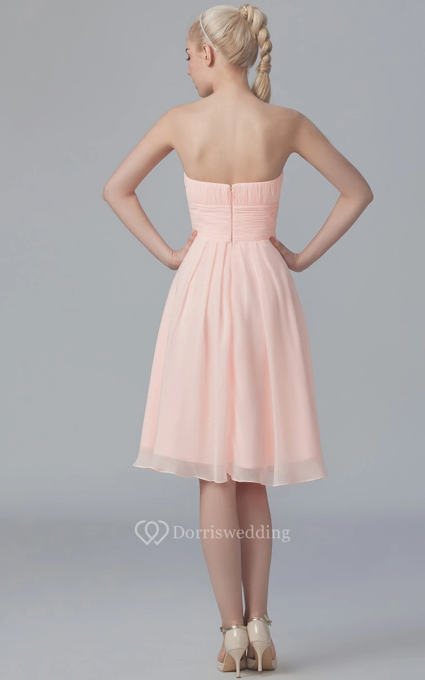 Sweetheart Short A-Line Pleated Chiffon Dress With Flowers view 2