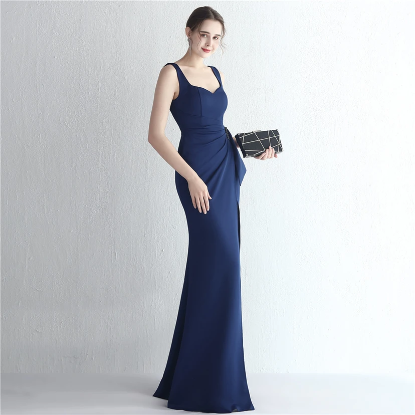 Satin-Kleid mit Perlenbesatz, langem Schlitz, schmal geschnitten, Meerjungfrauenschnitt, für Promi-Dinner, Hochzeiten, Autoausstellungen, Modellbau view 45