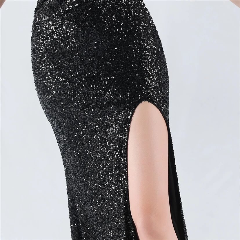 Robe de soirée sexy à sequins et fente haute, avec bretelles et encoche cryptée view 9