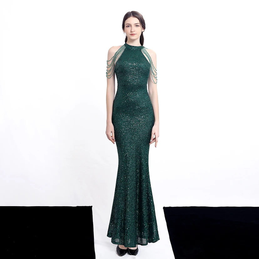 Robe de soirée élégante à col halter et sequins diamants Aura Queen, style banquet temperament view 44