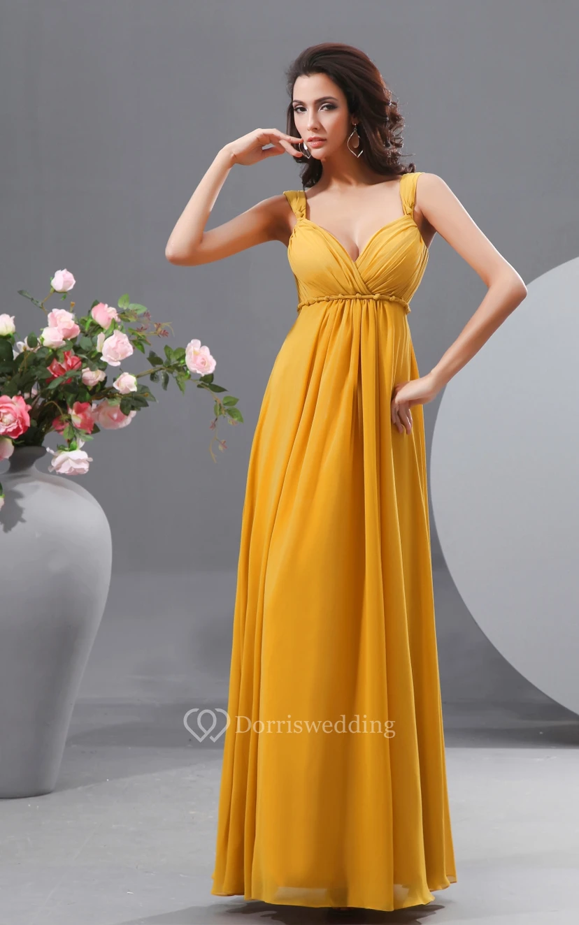 Graceful V-Neck Empire A-Line Chiffon Gown With Unique Waist view 2