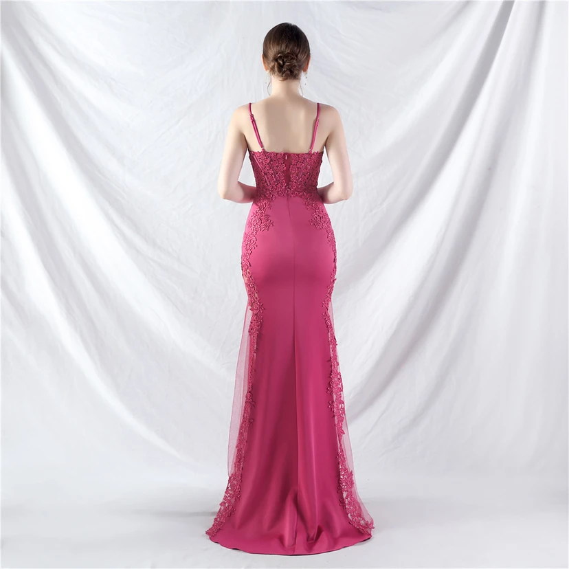 Spitzen-Abendkleid mit heißer Diamant- und Fischgrätenmuster-Weste, tiefem Taillenausschnitt, schulterfreiem Design und kurzer Schleppe view 33