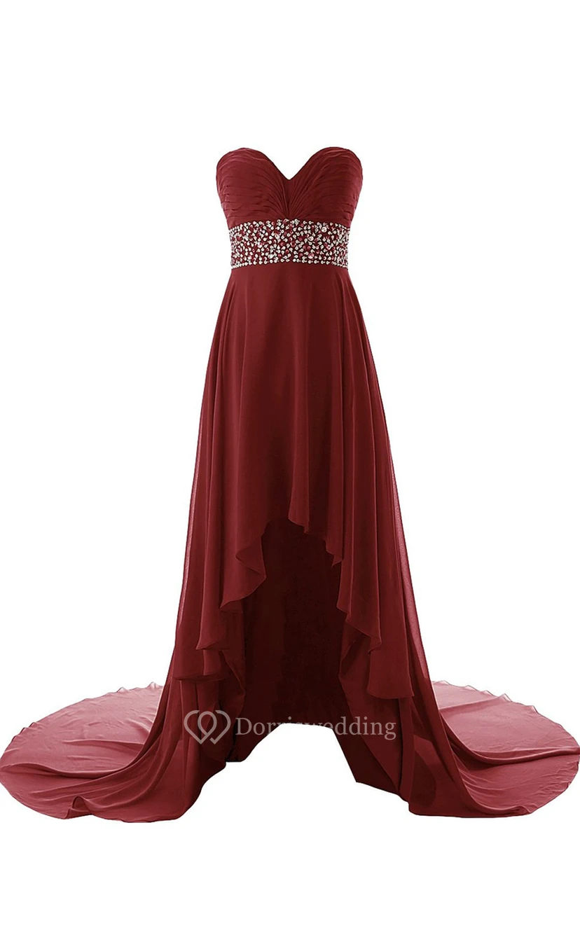 Sweetheart High-low Wedding Dress With Draping and Beading