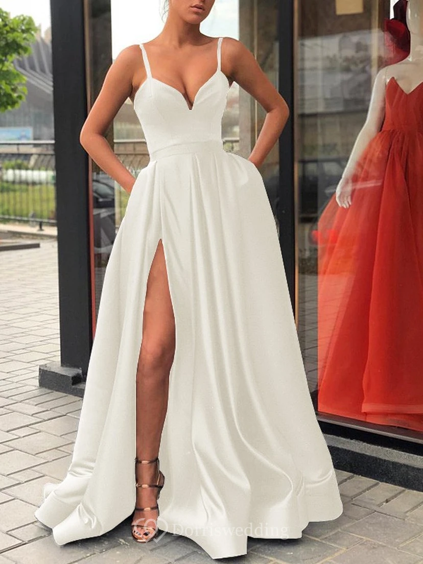 Spaghetti Satin Black Empire A-line Solid Prom Dress view 20