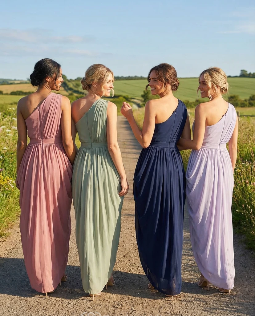 One-Shoulder Ruffled Chiffon Split Gown view 2