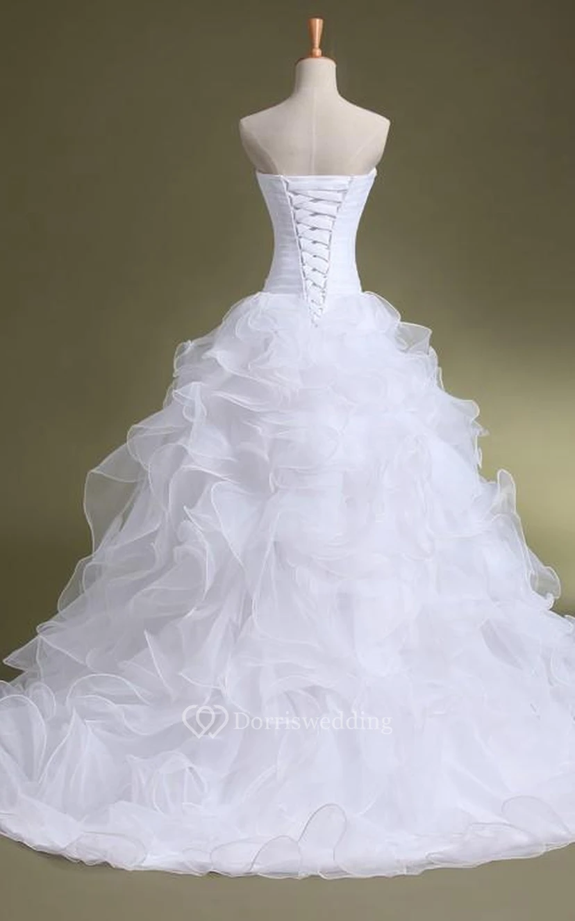 A-Line Ball Gown Floor-Length Beading Zipper Corset Back Lace Organza Satin Dress view 3