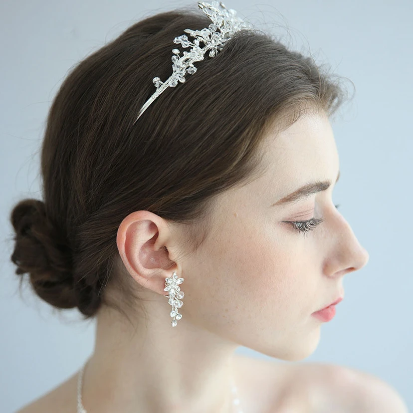 Beautiful Crystal Rhinestone Necklace and Earrings and Crown Jewelry Sets view 4