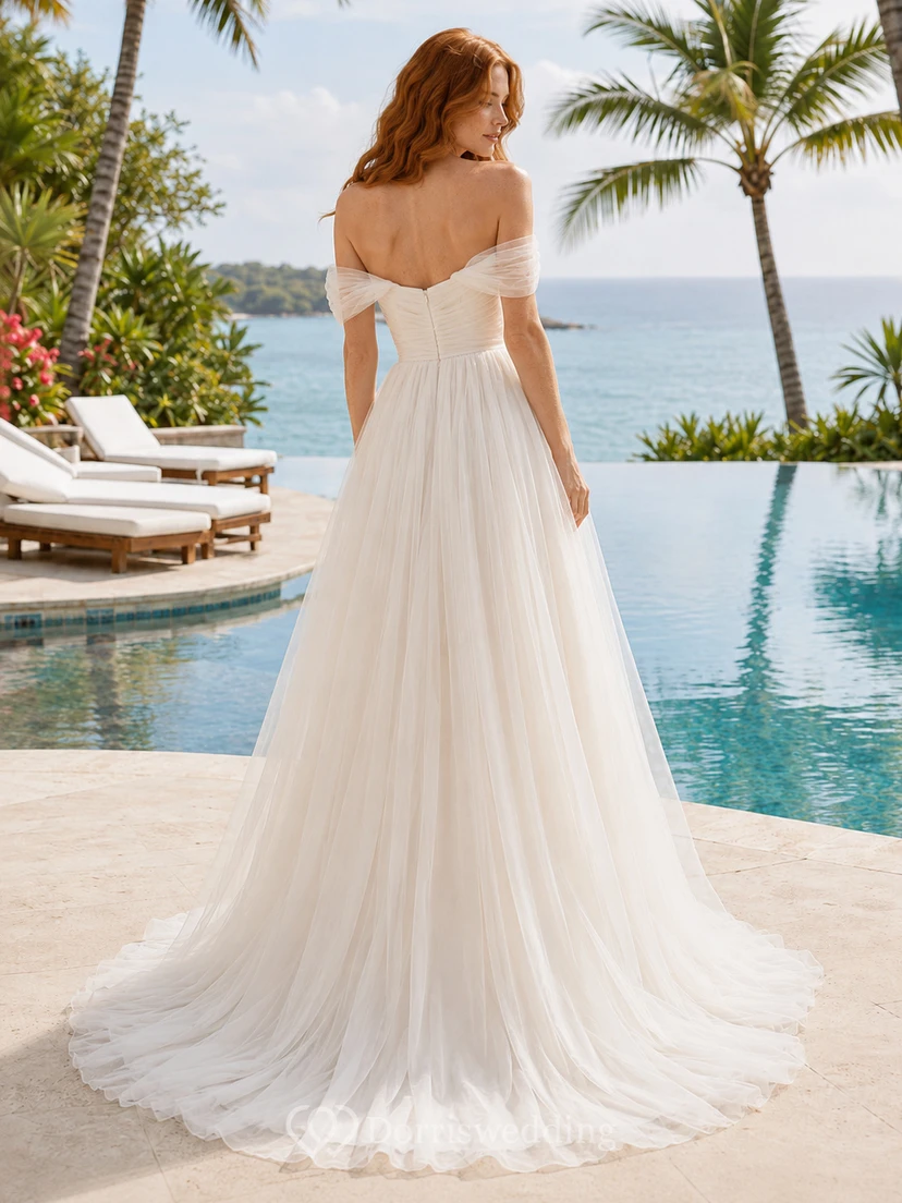Schulterfreies Brautkleid aus weichem Tüll im A-Linien-Schnitt view 2
