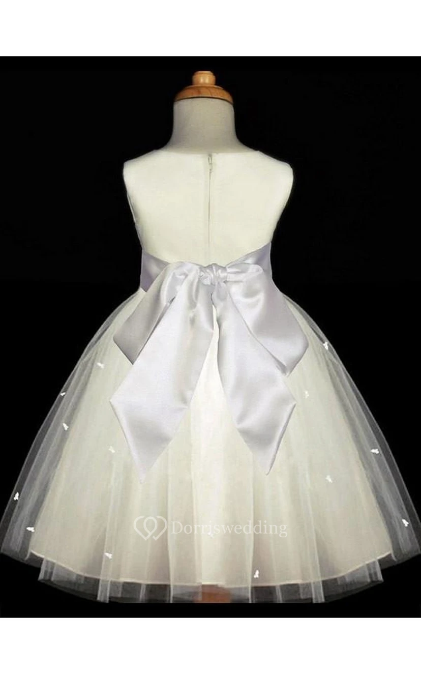 A-line Scoop Sleeveless Hand-made Flower Floor-length Tulle Flower Girl First Communion Dresses view 2