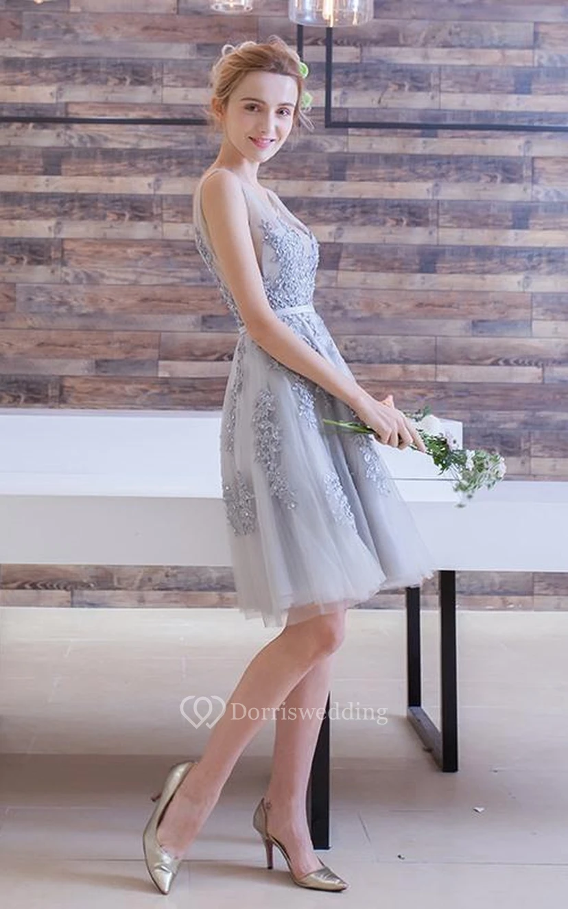 A-Line Appliques Beading Short Prom Dress view 4