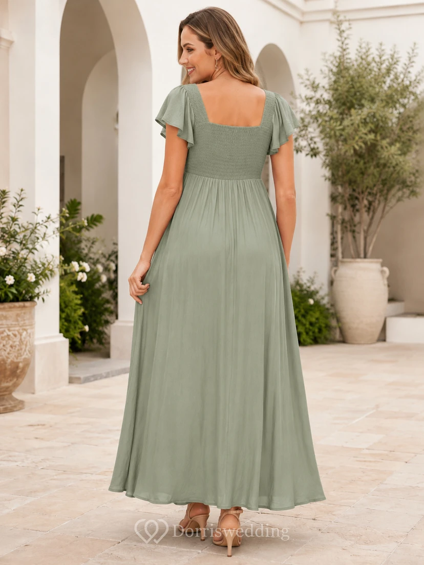 Vestido de maternidad informal de gasa de manga corta y corte cuadrado hasta el tobillo Celadon Comfort Empire view 2
