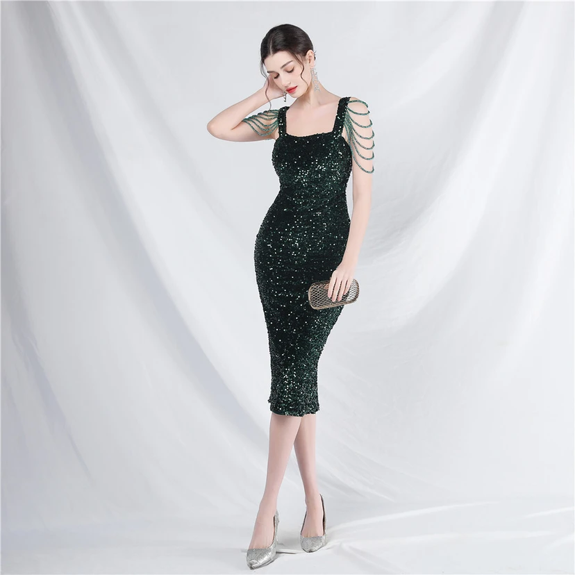 Craft Sequined Velvet Bottom Imitation Handmade Fantasy Sequin Evening Dress Daily Mini Dress view 62