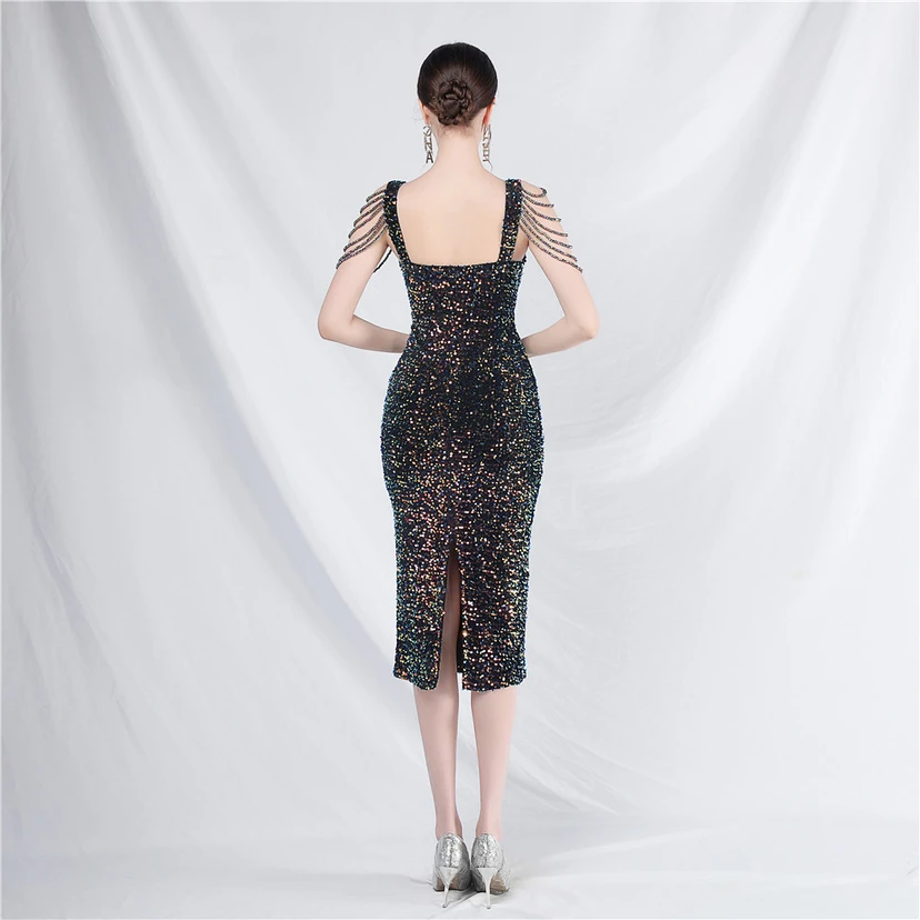 Craft Sequined Velvet Bottom Imitation Handmade Fantasy Sequin Evening Dress Daily Mini Dress view 26
