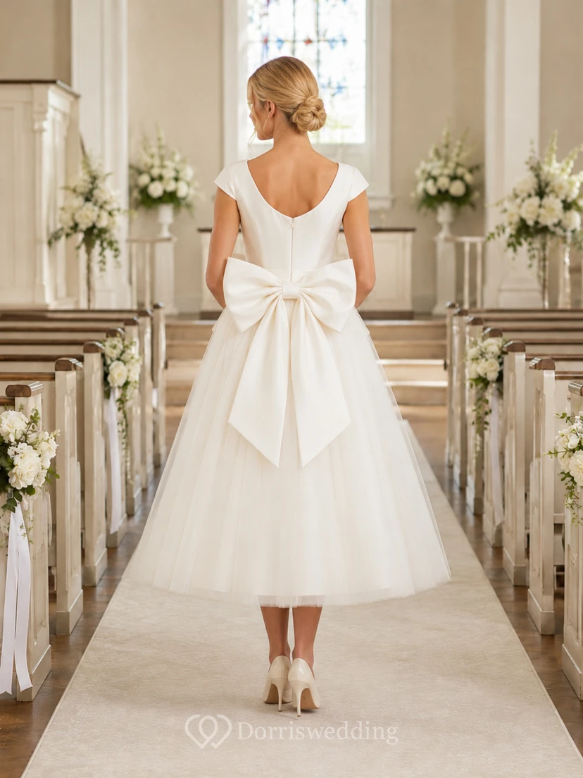 Bateau Neck Bow Waist Tulle Flower Girl Dress view 2