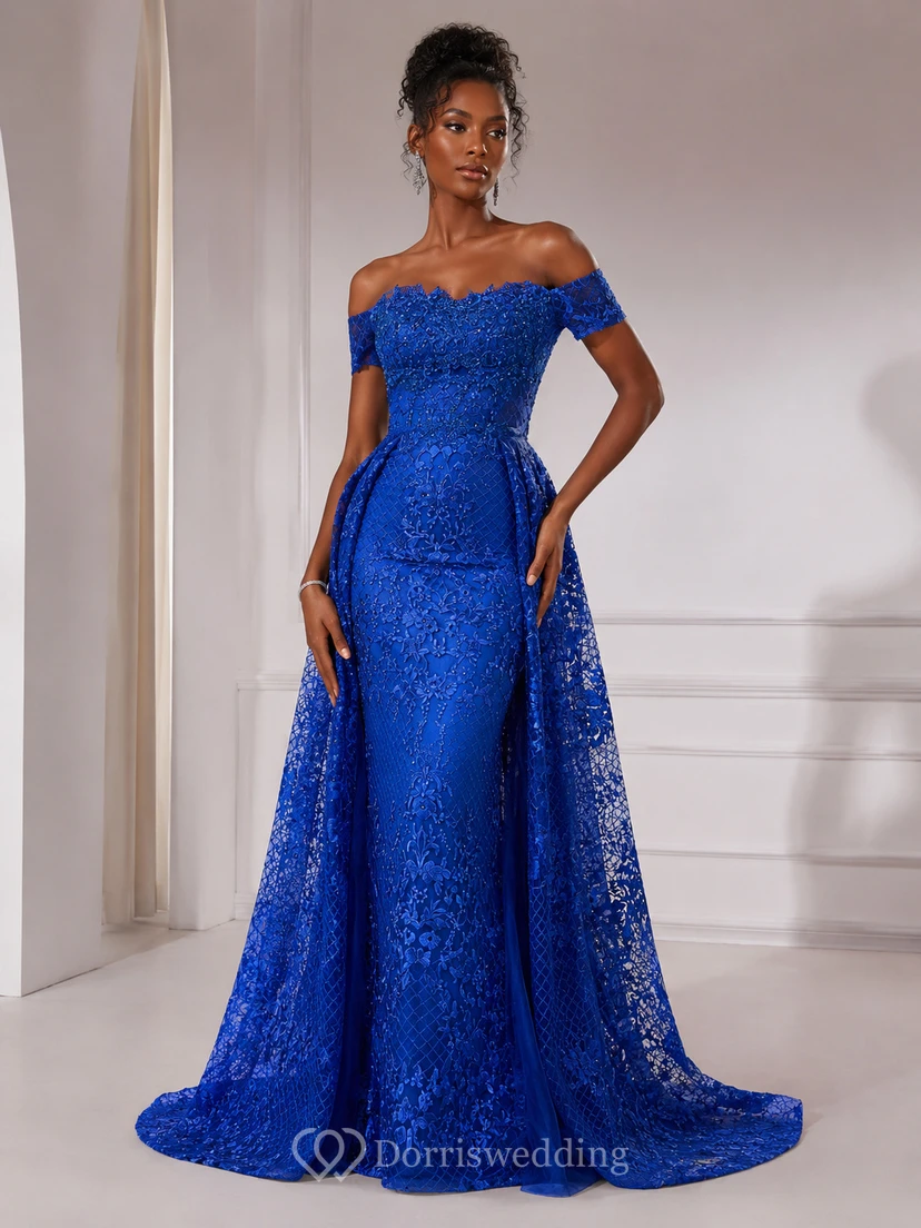 Robe de soirée élégante trapèze en dentelle, traîne brossée, sans manches, fermeture éclair et perles view 5