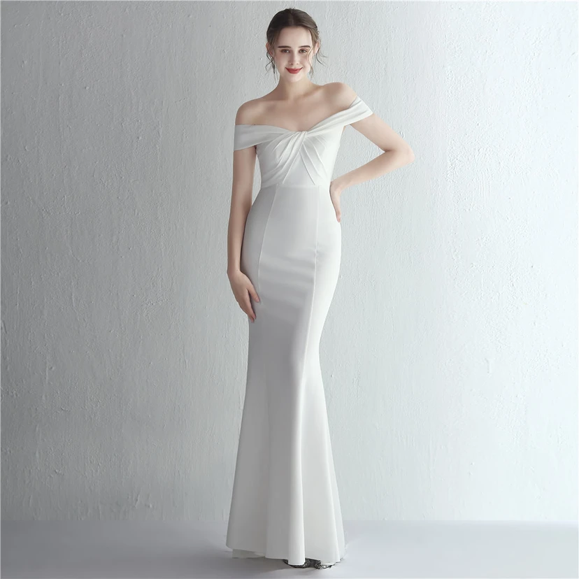 Vestido largo de satén ajustado de un solo hombro para cenas de celebridades, con falda de cola de pez ajustada, vestido de exhibición para modelos de autos de boda view 18