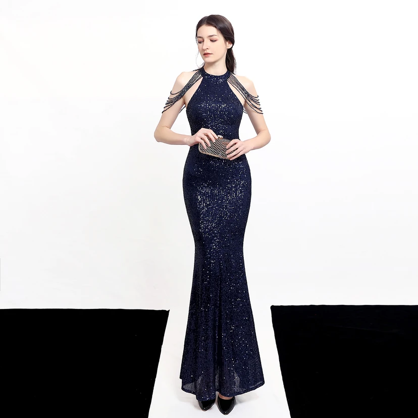 Robe de soirée élégante à col halter et sequins diamants Aura Queen, style banquet temperament view 3