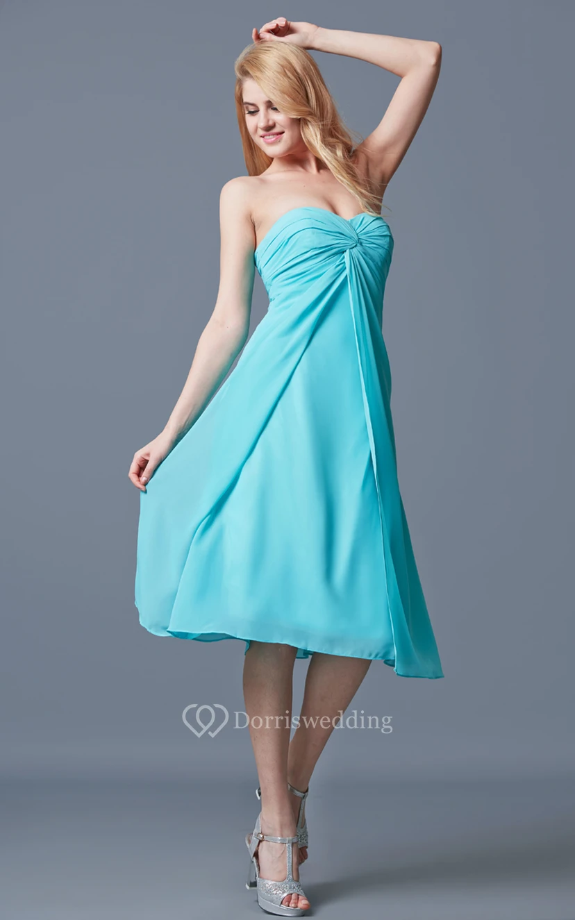 A-line Sweetheart Tea Length Chiffon Dress With Ruching view 2