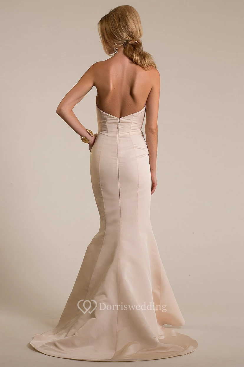 Sheath Long Sweetheart Satin Wedding Dress With Deep-V Back view 2