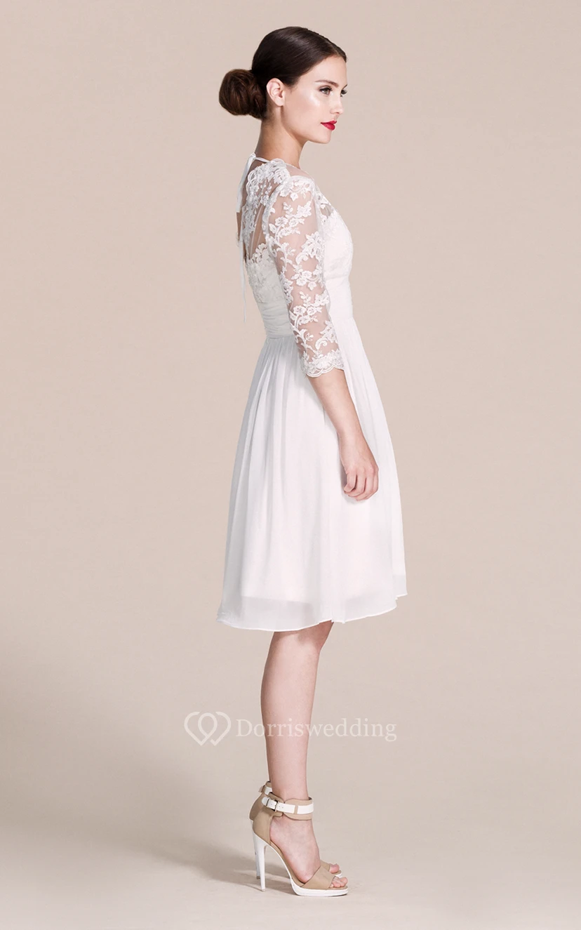 Knielanges Kleid mit 3-4 Ärmeln, V-Ausschnitt und Spitze view 2