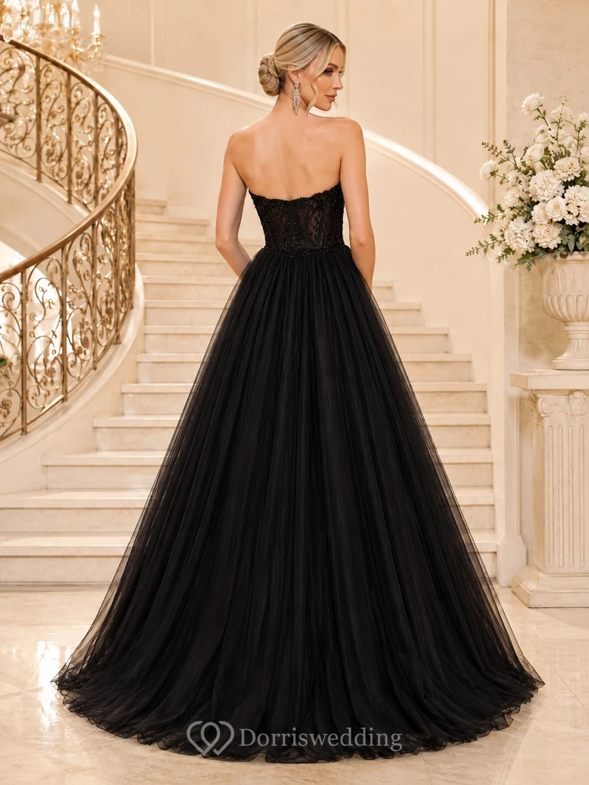 Luxury Black Sweetheart Sleeveless Floor-length Tulle Ball Gown Dress view 2