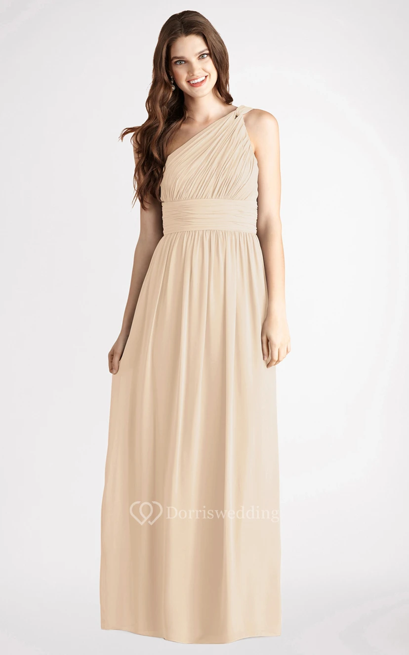 Long-Chiffon Modern One-Shoulder Dress With Ruching view 3