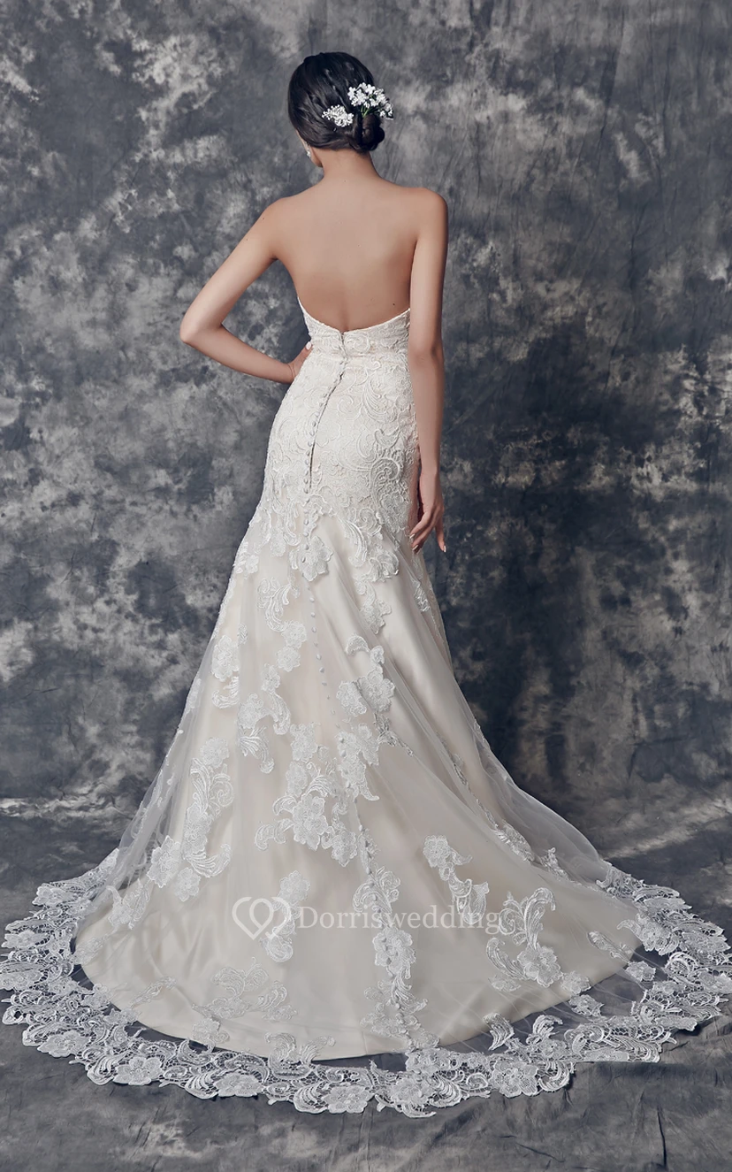 Inspired Sweetheart Mermaid Lace Dress With V-back view 2