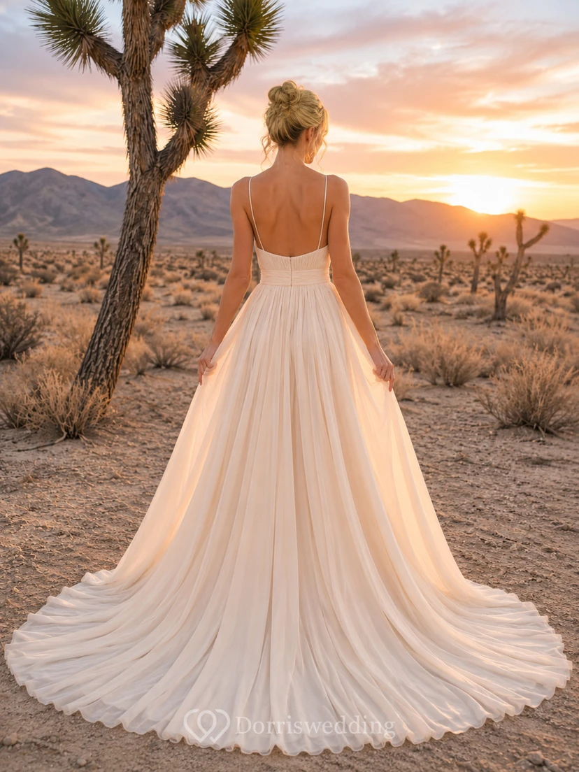 Boho Spaghetti Strap Split Flowing Chiffon Desert Elopement Dress view 2