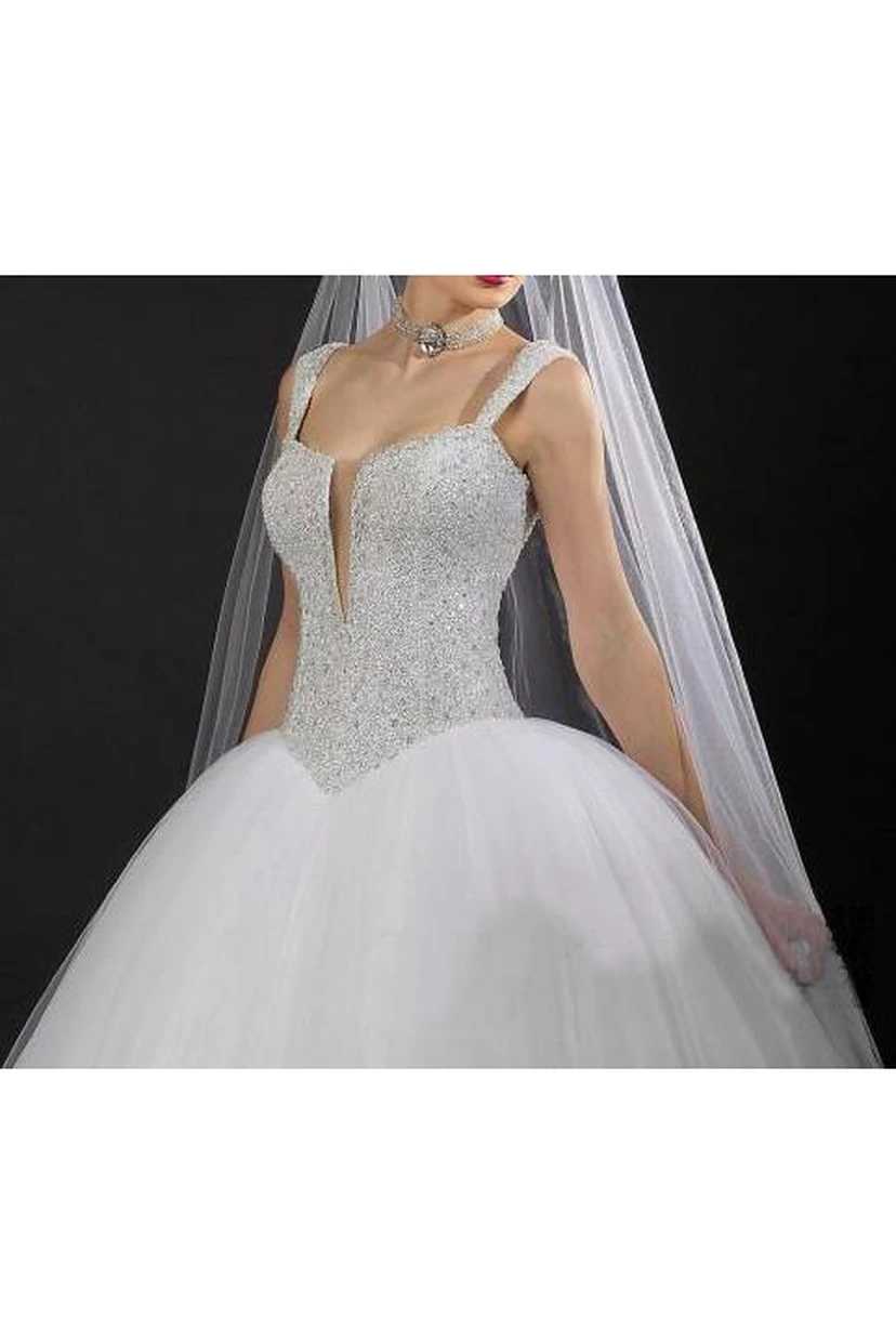 Modern V-neck Tulle Ball Gown Wedding Dress Sequins Beadings view 2