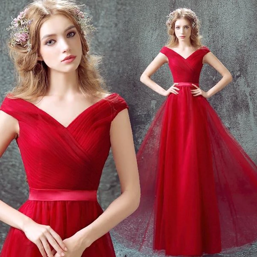 Newest Red Off-the-shoulder A-line Prom Dress Lace-up Floor-length view 2