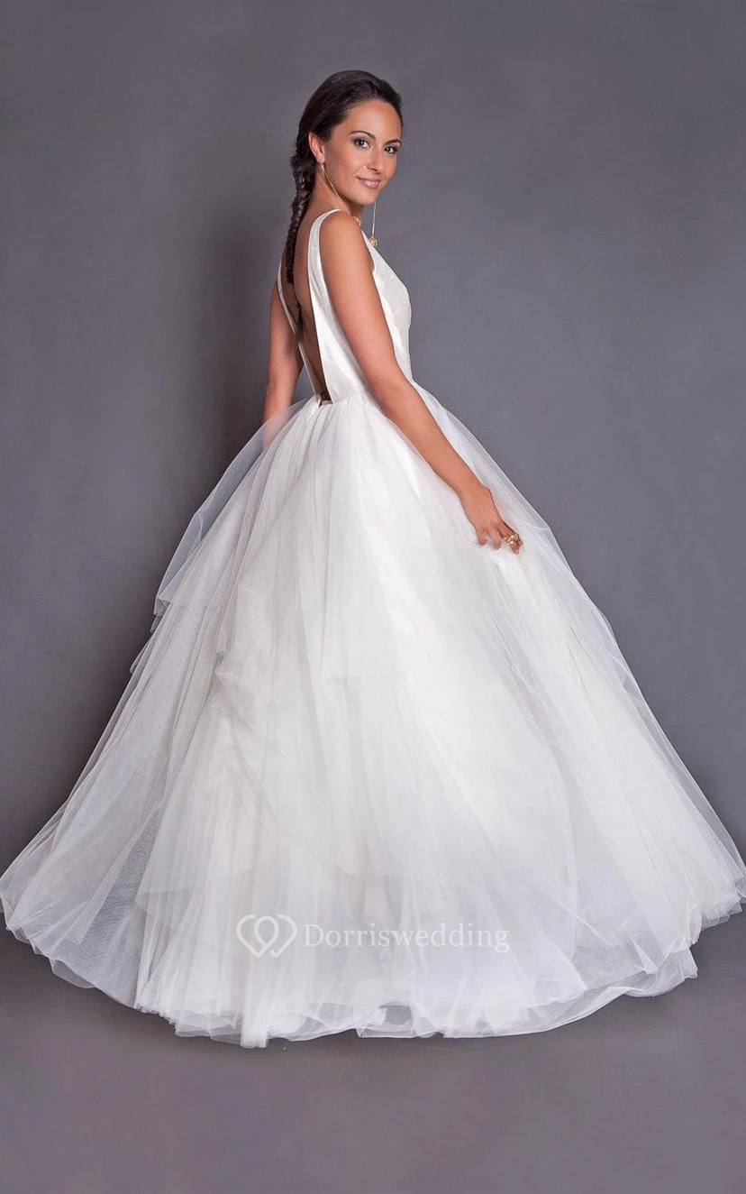 High Neck Sleeveless A-Line Tulle Dress With Tiers view 5