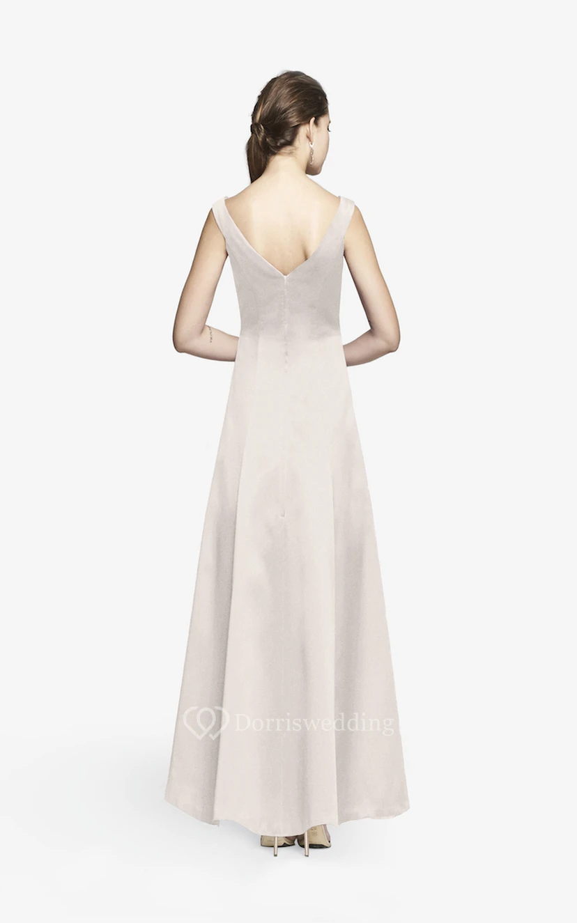 Simple V-neckline Floor-length Satin Dress With Cap Sleeves view 21