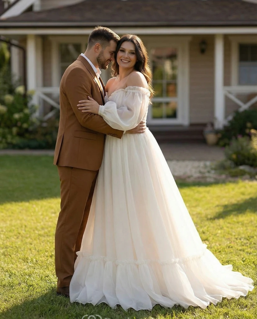 3/4-Schulterfreies Chiffon-Hochzeitskleid view 3