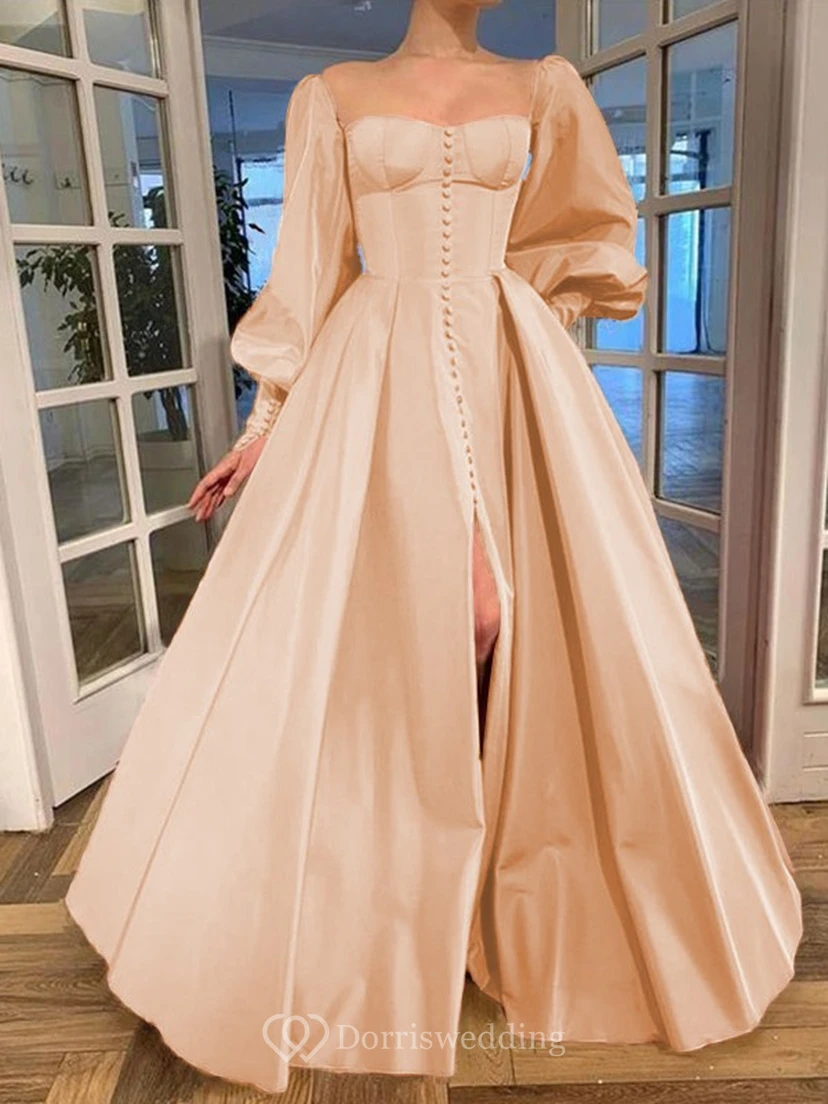 Elegantes Kleid im Vintage-Stil mit langen Puffärmeln, Empire-Stil und Schlitz vorne view 15